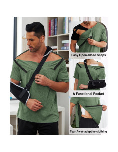 Camisa post cirugía de hombro Deyeek, manga corta, verde militar 2