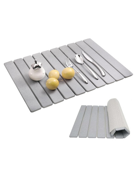 Alfombrilla de Secado de Platos de Piedra Kneejoys 61x39 cm Gris