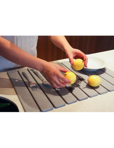 Alfombrilla de Secado de Platos de Piedra Kneejoys 61x39 cm Gris