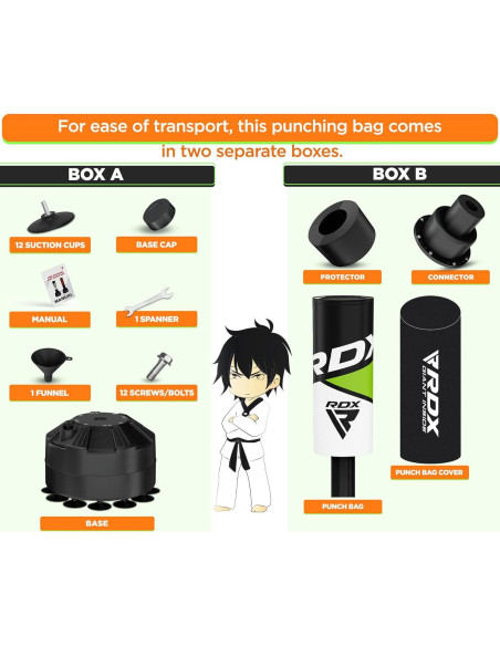 Saco de Boxeo Independiente RDX Junior 4FT Verde con Guantes