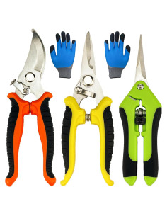 Tijeras de podar Lengnoyp con guantes - 4 piezas, acero inoxidable