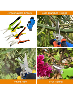 Tijeras de podar Lengnoyp con guantes - 4 piezas, acero inoxidable 2