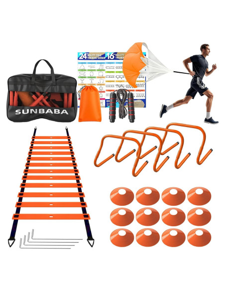 Equipo de Entrenamiento de Velocidad Sunbaba - Escalera 6.1m, 4 Vallas, 12 Conos