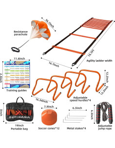 Equipo de Entrenamiento de Velocidad Sunbaba - Escalera 6.1m, 4 Vallas, 12 Conos 2