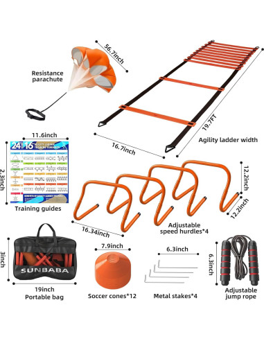 Equipo de Entrenamiento de Velocidad Sunbaba - Escalera 6.1m, 4 Vallas, 12 Conos