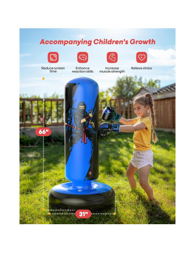 Saco de Boxeo Inflable QPAU 168 cm con Guantes para Niños