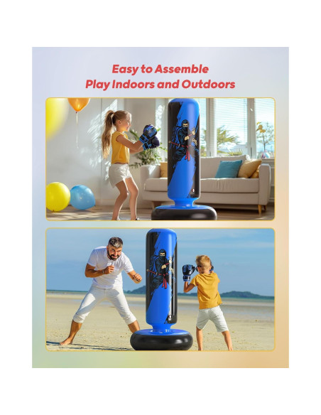 Saco de Boxeo Inflable QPAU 168 cm con Guantes para Niños