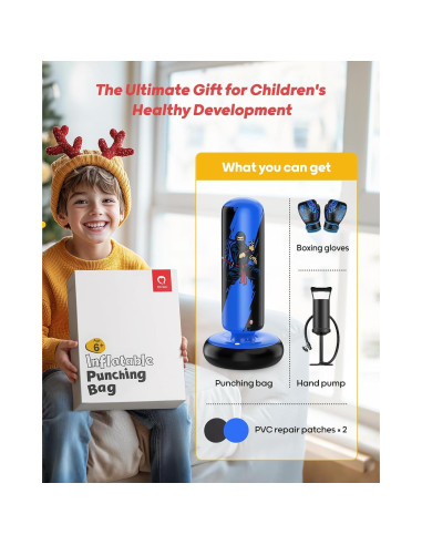 Saco de Boxeo Inflable QPAU 168 cm con Guantes para Niños