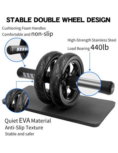 Rodillo Abdominal Doble Rueda FEELCAT con Almohadilla 30cm