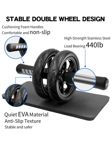 Rodillo Abdominal Doble Rueda FEELCAT con Almohadilla 30cm