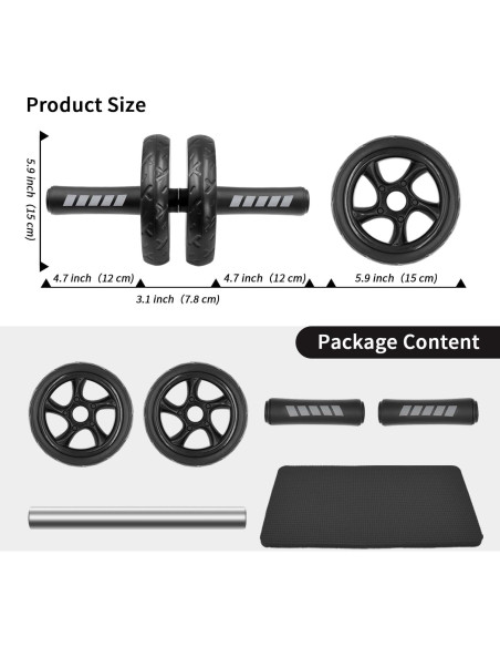 Rodillo Abdominal Doble Rueda FEELCAT con Almohadilla 30cm