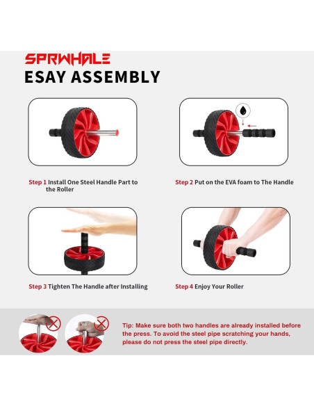 Rueda de Abdominales Sprwhale Roja - Entrenamiento Núcleo y Fuerza