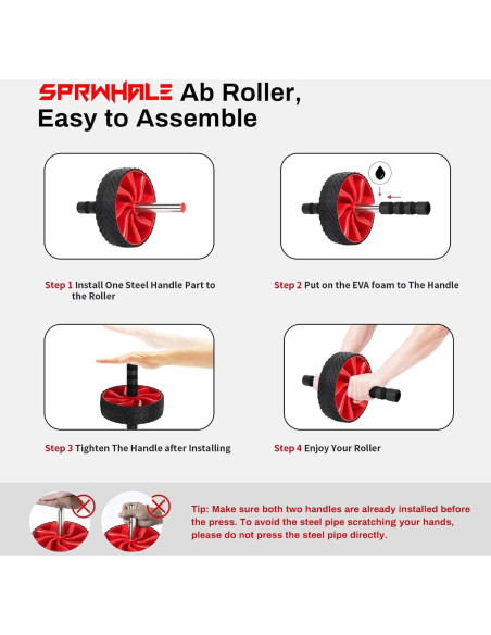Rueda de Abdominales Sprwhale Roja - Entrenamiento Núcleo y Fuerza