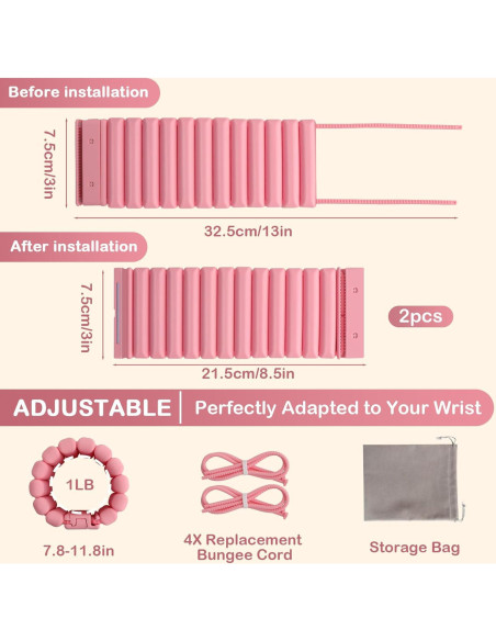 Pesas de Muñeca y Tobillo Mowdug 0.45Kg Rosa Ajustables