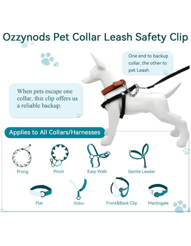 Clip de Seguridad para Collar de Perro Ozzynods 20.32 cm Acero Inoxidable