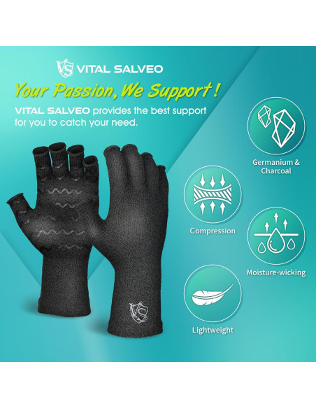 Guantes de Compresión sin Dedos Vital Silver para Artritis - X-Grande