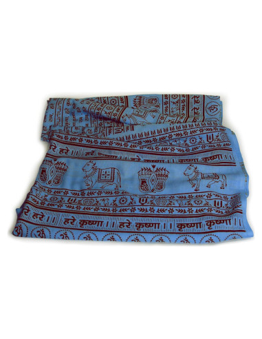 Chal de Meditación Prabhuji's Gifts - Maha Mantra Azul 220x106 cm