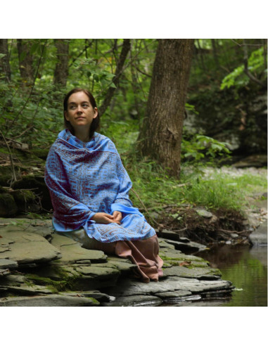 Chal de Meditación Prabhuji's Gifts - Maha Mantra Azul 220x106 cm