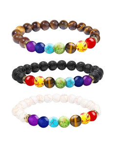 Pulseras de Chakra ONESING 3 Pcs Cristales Sanadores 8mm