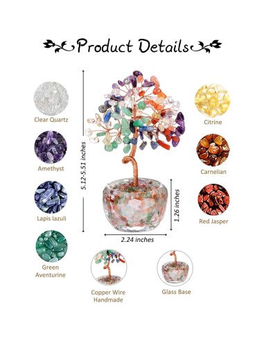 Árbol de Chakra de Cristales PESOENTH 14 cm Decoración Feng Shui