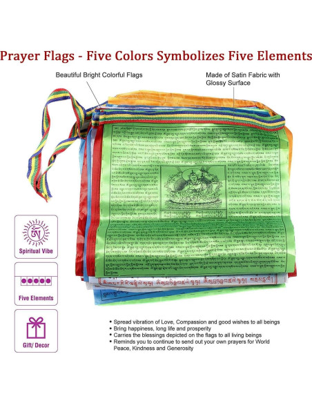 Banderas de Oración Tibetanas KRISMYA - Paquete de 100 - 25.4x22.9cm