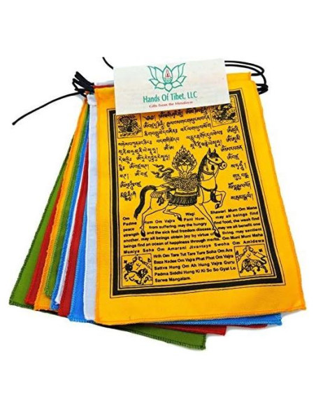 Bandera de Oración Caballo del Viento Manos de Tíbet 15x20 cm