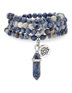 Pulsera Mala de Cuentas de Sodalita con Prisma Hexagonal 38 cm