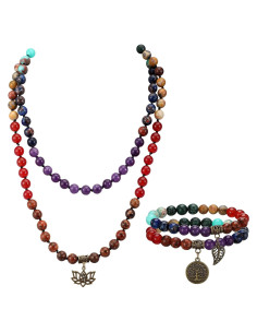Conjunto de Joyería de Meditación 7 Chakras Kingdder - 1 Collar y 2 Pulseras