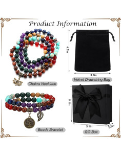 Conjunto de Joyería de Meditación 7 Chakras Kingdder - 1 Collar y 2 Pulseras 2