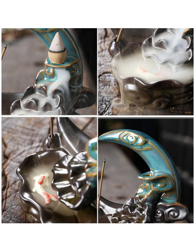 Soporte de Incienso Cerámica Direkame Luna con 30 Conos y Varitas