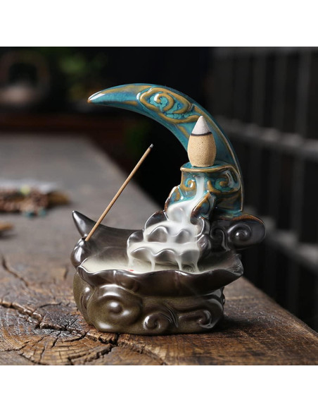 Soporte de Incienso Cerámica Direkame Luna con 30 Conos y Varitas