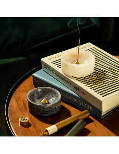 Porta Incienso de Mármol PHINILUX Ónix Perlado 7.6x7.6 cm