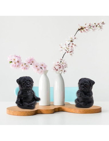 2 Estatuas de Resina Pug Buda Francés Meditando 45g