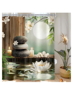Cortina de Ducha AMBZEK 60x72 Pulgadas Zen Lotus Floral