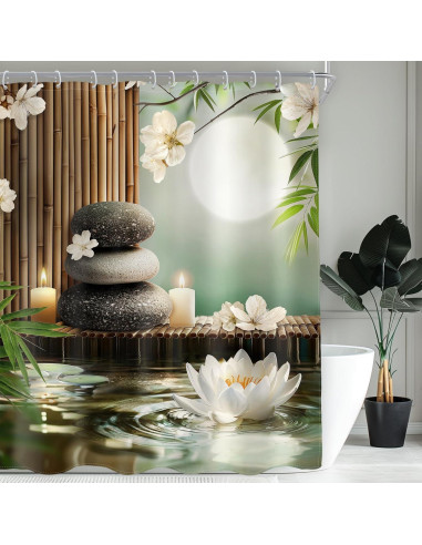 Cortina de Ducha AMBZEK 60x72 Pulgadas Zen Lotus Floral