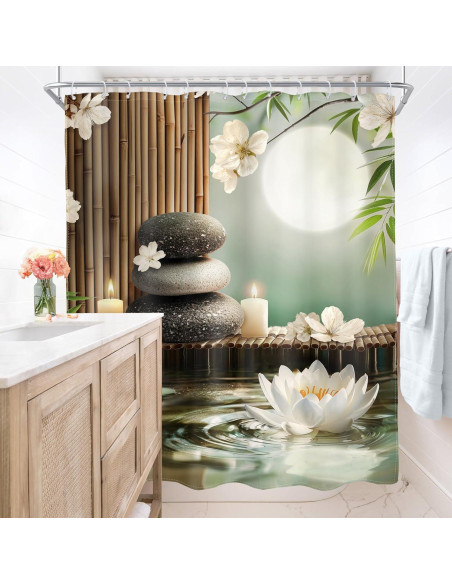 Cortina de Ducha AMBZEK 60x72 Pulgadas Zen Lotus Floral