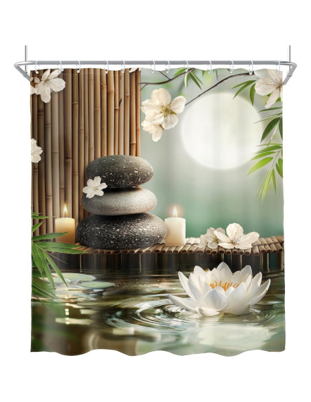 Cortina de Ducha AMBZEK 60x72 Pulgadas Zen Lotus Floral
