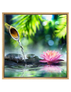 Lienzo Enmarcado Wall26 Jardín Zen con Bambú y Lirio Rosa 40.64x40.64 cm