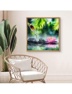 Lienzo Enmarcado Wall26 Jardín Zen con Bambú y Lirio Rosa 40.64x40.64 cm 2