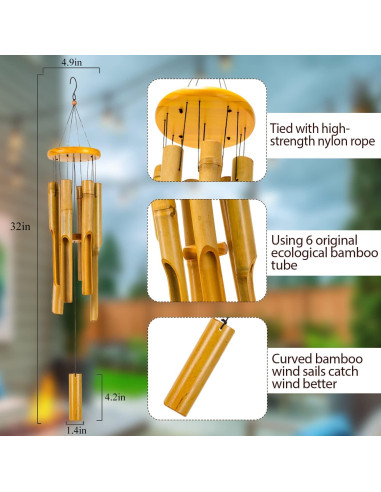 Campanas de Viento de Bambú AUHD 81 cm para Exterior - Tono Profundo