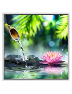 Lienzo Enmarcado Wall26 Jardín Zen con Bambú y Lirio Rosa 40x40cm
