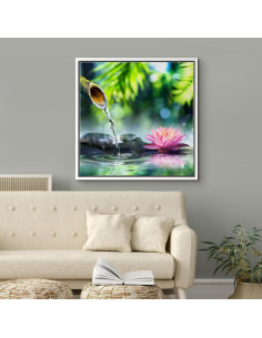 Lienzo Enmarcado Wall26 Jardín Zen con Bambú y Lirio Rosa 40x40cm 2