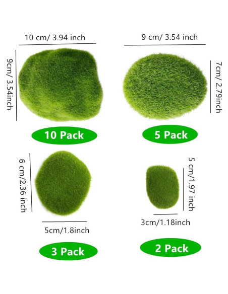 Rocas de Musgo Artificial Ebonee - 20 Piezas en 4 Tamaños