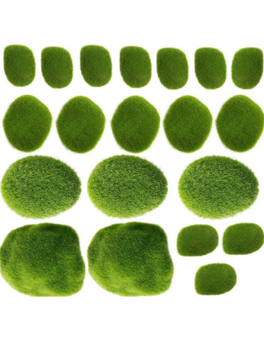 Rocas de Musgo Artificial Ebonee - 20 Piezas en 4 Tamaños