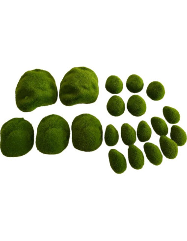 Rocas de Musgo Artificial Ebonee - 20 Piezas en 4 Tamaños