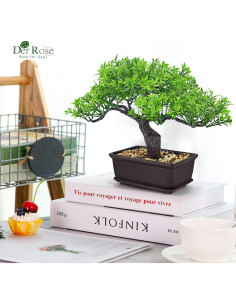 Bonsai Artificial Der Rose 20 cm en Maceta Decorativa Verde 2
