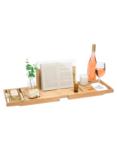 Bandeja de Bañera Extensible Luxe Lily con Soporte para Libro y Vino
