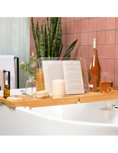 Bandeja de Bañera Extensible Luxe Lily con Soporte para Libro y Vino