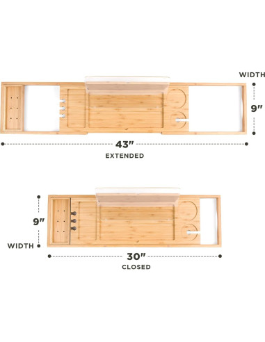 Bandeja de Bañera Extensible Luxe Lily con Soporte para Libro y Vino