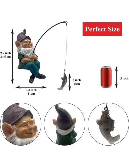 Estatua de Gnomo Pescador GoodAssy 23.1 cm para Jardín